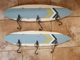 2 Distressed Wood Weathered Surfboard Wall Plaques Hangers Hooks - £39.84 GBP