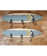 2 Distressed Wood Weathered Surfboard Wall Plaques Hangers Hooks - £39.86 GBP