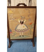 Antique early 1900&#39;s Fireplace Screen with European Girl Applique and Em... - £147.80 GBP