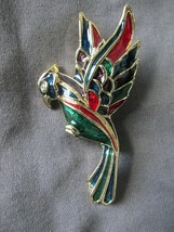VINTAGE Gold Tone Multi-Color Enamel Paradise Parrot Bird Pin Brooch Rhi... - $19.95