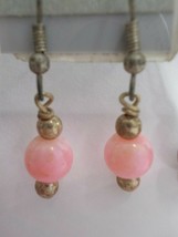 Opaque Pink Glass Sphere Beads Dangle Earrings Hook Youth Tween Fashion Jewelry - £12.59 GBP