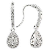 Pear Cluster Simulated Diamond Dangle Drop Rhodium Plated Hook Fashion Earrings - £49.60 GBP