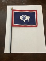 New Wyoming State Mini Desk Flag - Black Wood Stick Gold Top 4” X 6” - $8.00