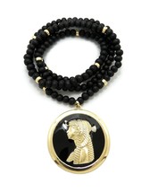 Egyptian Queen Cleopatra Pendant 6mm/30&quot; Wooden Beads Fashion Necklace RC4325 - £12.86 GBP