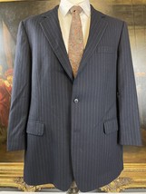 Brooks Brothers 44L MADE IN ITALY Wool Navy Chalk Stripe Flannel Suit Jacket - $79.99