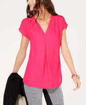 allbrand365 designer Womens Inverted Pleat V Neck Top Size Medium, Magentga Sky - £46.34 GBP