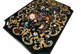 Black Marble Dining 64&quot;x40&quot; Inches Table Top Marquetry Pietra Dura Inlaid E1667 - £3,827.88 GBP