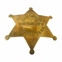 1950s Collectible Western Badge Old Solid 3&quot; Brass Las Vegas Sheriff Nevada Terr - £75.41 GBP
