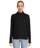new Time and Tru Women's MOCK NECK RIB KNIT SWEATER sz L black pullover shirt - $17.72
