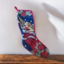 Needlepoint Tapestry Christmas Stocking Vintage Angel Victorian Roses Sc... - $744.41 MXN