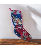 Needlepoint Tapestry Christmas Stocking Vintage Angel Victorian Roses Sc... - $54.53 CAD