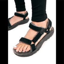Teva Hurricane Leather Suede Sandals Shearling Lined Black Grey Mens Size US 10 - £50.84 GBP