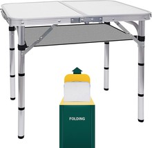 WGOS Small Folding Table Adjustable 3-Level Heights Folding Camping Table with - £44.04 GBP