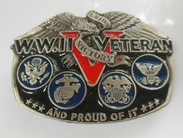 Vintage WW.II Veteran Belt Buckle VJ Day Victory And Proud Of It 1988 En... - $27.23