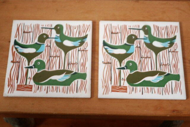 Primary image for Pair Vintage Mid Century Modern Eames Era Duck Decoy Tile Trivets Hangings 6"x6"