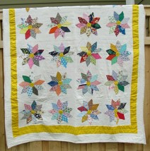 vintage quilt hand and machine sewn HOME MADE stitched Cotton 79&quot; x 63&quot; 20 STAR - £183.93 GBP