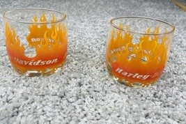Harley Davidson Flames Glass Cup Clear And Orange Set 2 Small Kitchen - $19.87