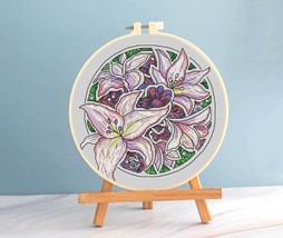 Lily cross stitch round pattern pdf - lilac flowers cross stitch purple lily  - £7.18 GBP