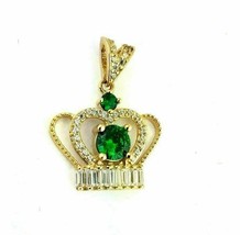 2.00 Ct Round Cut Green Emerald &amp; Diamond Crown Pendant In 925 Starling Silver - £72.11 GBP
