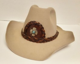 Vtg Royce Headwear Wool Longhorn Navajo Cowboy Hat Embellished Brown 7 1/4 - £71.88 GBP