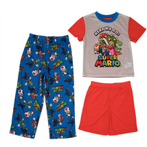 Super Mario Bros. Here We Go! 3-Piece Boys Pajama Set Multi-Color - £24.82 GBP