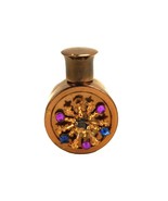 Vanity Table Perfume Bottle, Glass w/Gold Tone Brass Shell, Pink &amp; Blue ... - €21,08 EUR