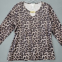 Cathy Daniels Women Shirt Size M Brown Animal Stretch Preppy Rhinestone Scoop - £8.53 GBP