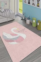 LaModaHome Area Rug Non-Slip - Pink Swan Soft Machine Washable Bedroom Rugs Indo - $31.95+