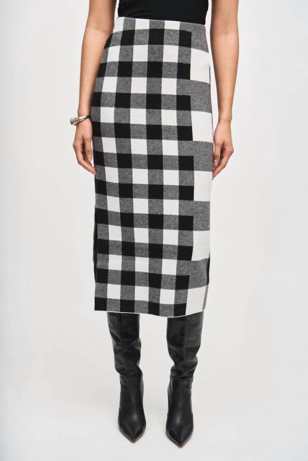 Joseph Ribkoff Check Jacquard Knit Pull On Midi Skirt Size M - $80.19