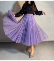 A-line Purple Glittery Long Tulle Skirt Women Plus Size Sequin Sparkly Skirts image 3