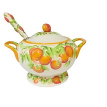 Temp Tations by Tara 12.5 Inch Peach Figural Fruit Tureen 3.5 Qt Stoneware w Lid - $148.49