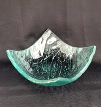 RARE Heavy Square Bowl Recycled Glass Bowl Aqua Blue-Green Textured - £37.33 GBP