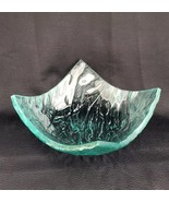 RARE Heavy Square Bowl Recycled Glass Bowl Aqua Blue-Green Textured - £36.79 GBP