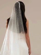 Bridal Pearl Veil with Hair Comb Veil,Cathedral Veil,Long Ivory Length Veil - £15.72 GBP+