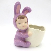 Vintage Ceramic Bunny Baby Figurine Planter PurpleWhite Easter  MAL 83 - $222.99 MXN