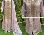 Pakistani Powder Pink heavy jewel work Organza 3pcs Sharara Dress,S - $2,876.72 MXN