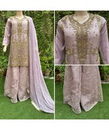 Pakistani Powder Pink heavy jewel work Organza 3pcs Sharara Dress,S - $2,868.59 MXN