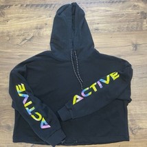 ZYIA Active Ombre Black Crop Hoodie Size Medium Drawstring Athleisure Ca... - $18.48