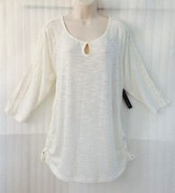 Women&#39;s Plus Knit Top size 20/18/1X White Ivory Crochet Lace Shirt New 3... - $28.71