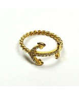 Size 6 Ring .925 Sterling Silver with Anchor Nautical Crystals Gold Gild - £10.97 GBP