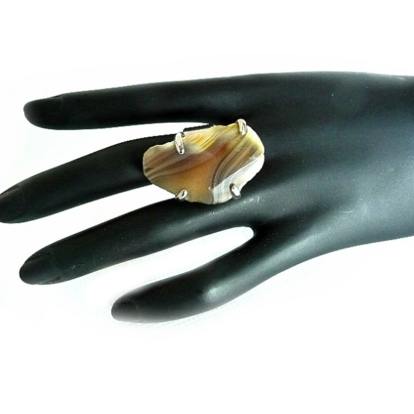 Primary image for Gemstone Ring, Agate Ring, Brown Agate Ring, Brown Yellow, Huge Agate Ring, Big 