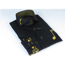 Mens AXXESS Musician Singer Dress Shirt Turkey Musical Notes 322-13 Black Gold image 2