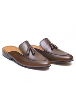 Handmade Men Brown Leather Tassel Mule Shoes, Mules for Men, Slip-ons fo... - $169.99