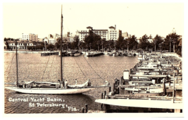 RPPC Postcard Central Yacht Basin Boats Docks Hotels St Petersburg FL - £13.91 GBP