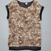 Divided Women Shirt Size 4 Brown Leopard Sheer Short Cap Sleeves Round Neck Top - £8.39 GBP