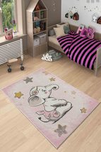 LaModaHome Area Rug Non-Slip - Pink Star and Elephant Soft Machine Washable Bedr - £24.89 GBP+