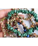 Small Lot 7 Beaded Necklace Bracelets Malachite, Unakite Jasper, Wood &amp; ... - $7.99