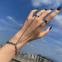 Punk Geometric Silver Color Chain Wrist Bracelet For Women Men Ring Charm Set Em - £14.22 GBP