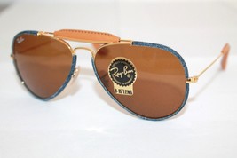 RAY-BAN Aviator Sunglasses RB3422Q 919233 Gold Blue J EAN S Frame W/ Brown Lens - £78.84 GBP