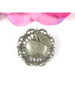 APPLE With Leaf On FILIGREE Brooch Vintage Scatter Pin Silvertone Round ... - $21.55 CAD